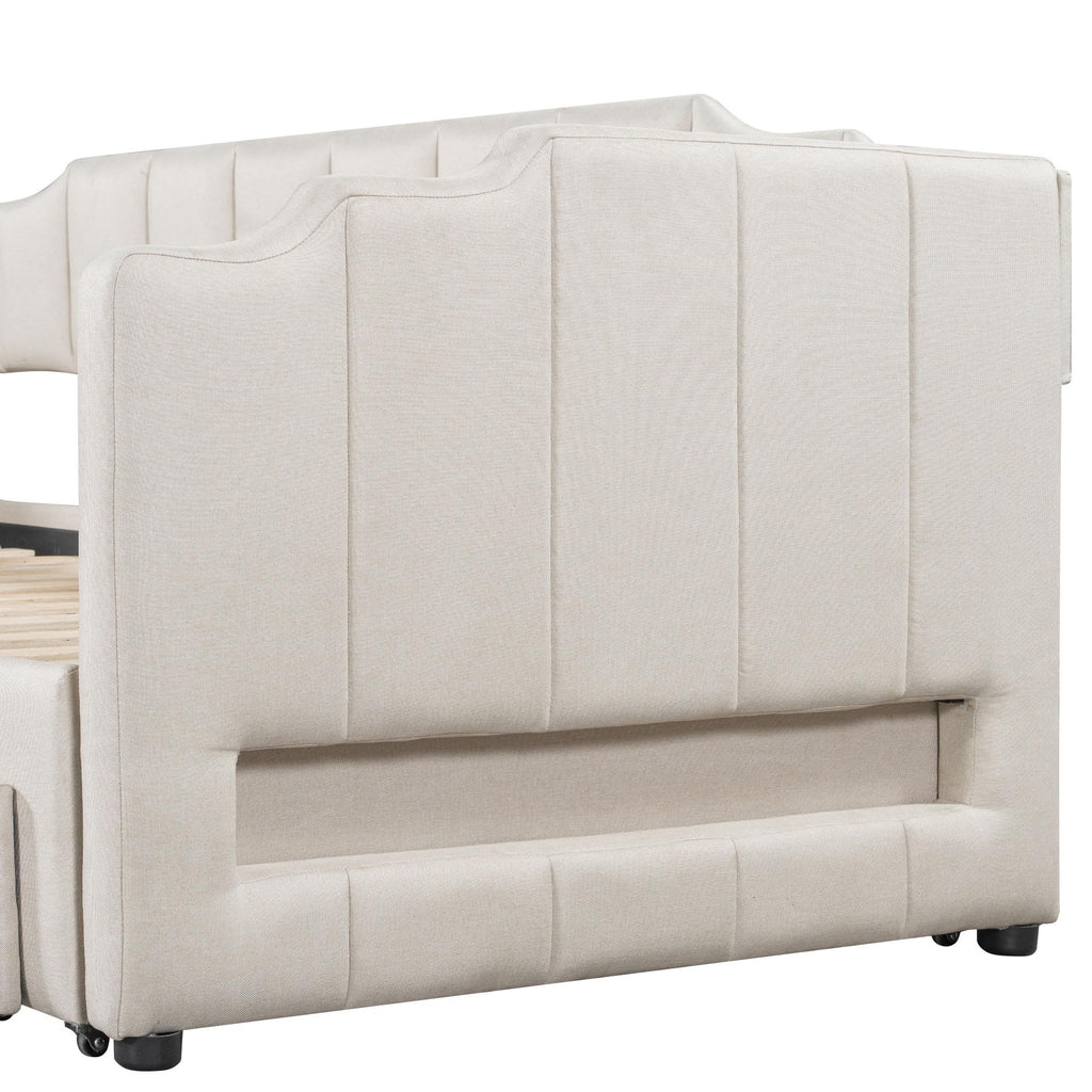 Twin XL to King Extendable Upholstered Daybed Frame with 2 Storage Drawers Y43329