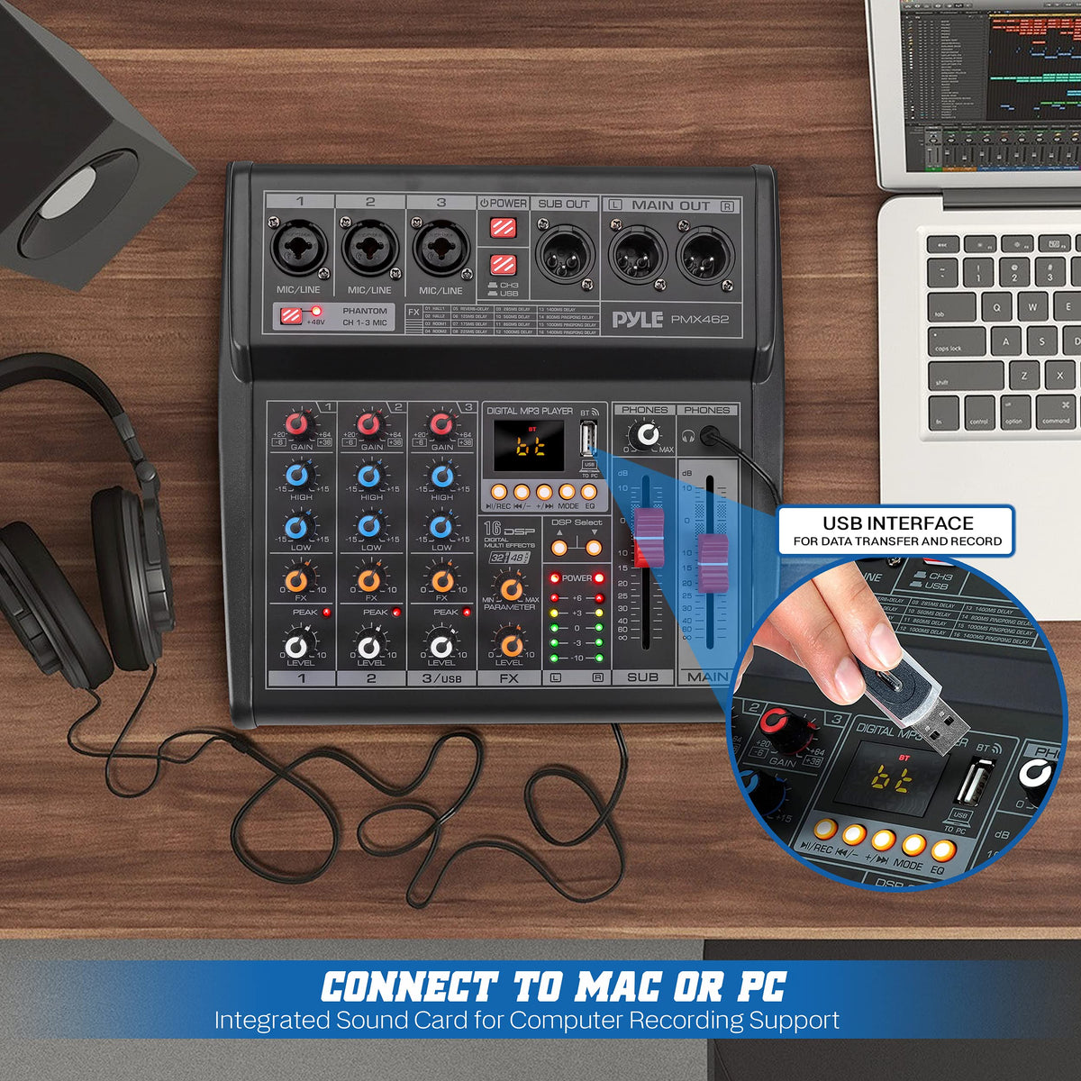 3-Channel DJ Audio Mixer with 16 Preset DSP Effects U51539