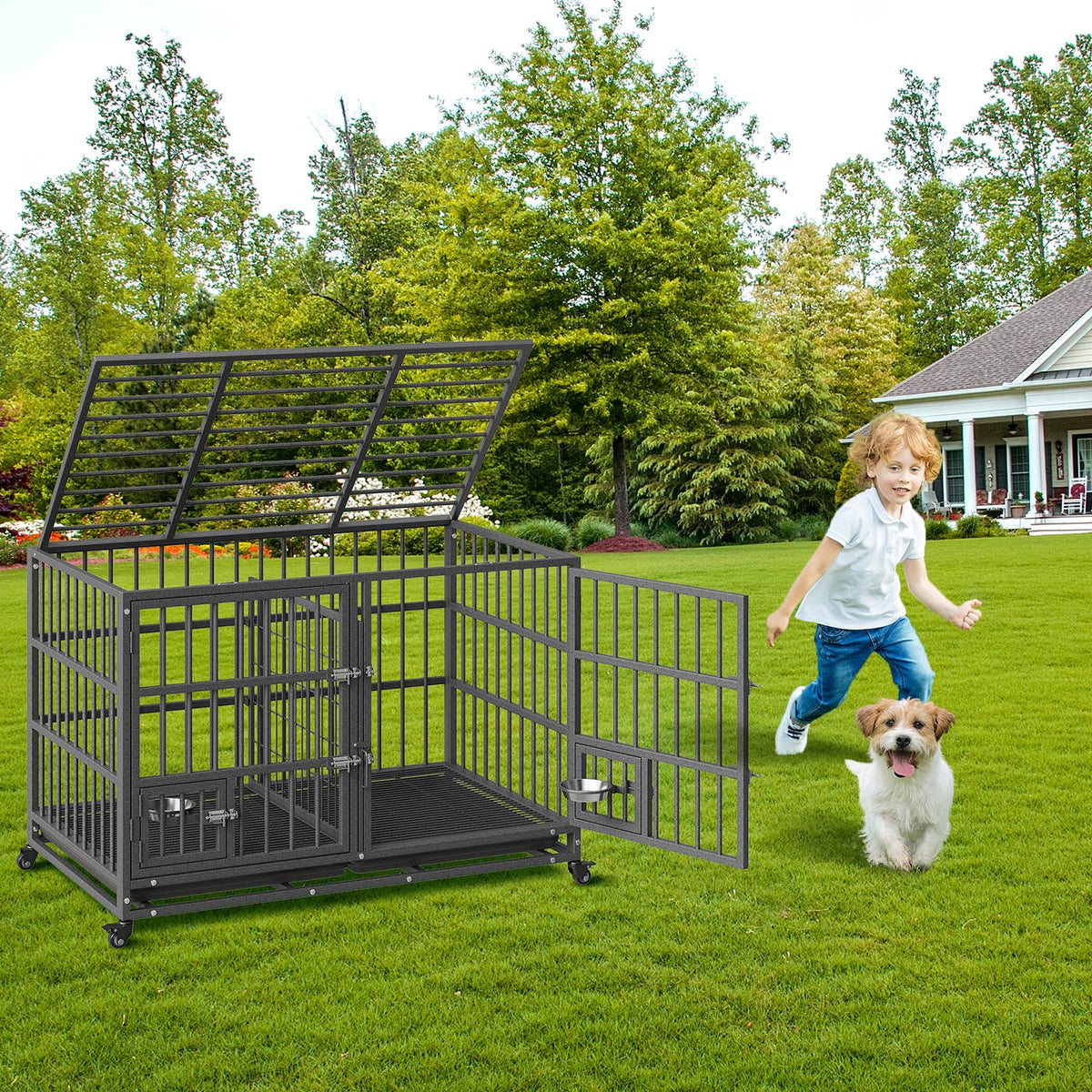 48 inch Heavy Duty Metal Dog Crate with 2 Door I21025