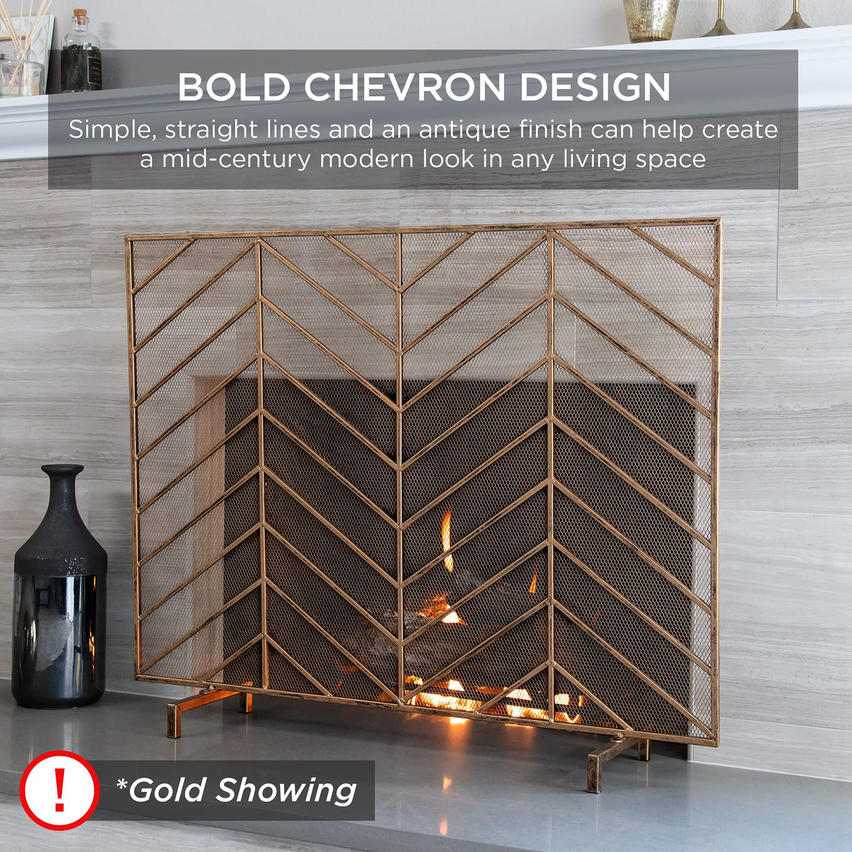38x31in Wrought Iron Mesh Chevron Fireplace Screen X8040
