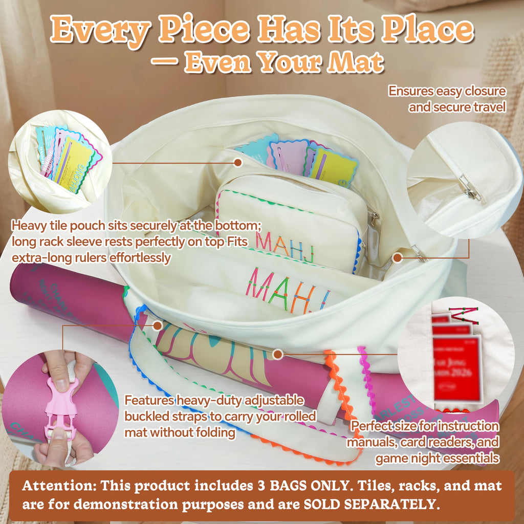 3 Pcs Canvas Mahjong Bag Set B7103