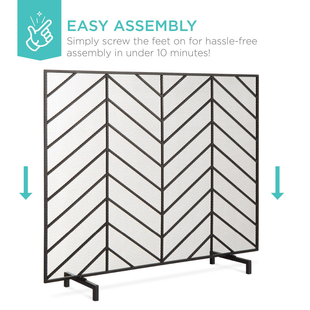 38x31in Wrought Iron Mesh Chevron Fireplace Screen X8040