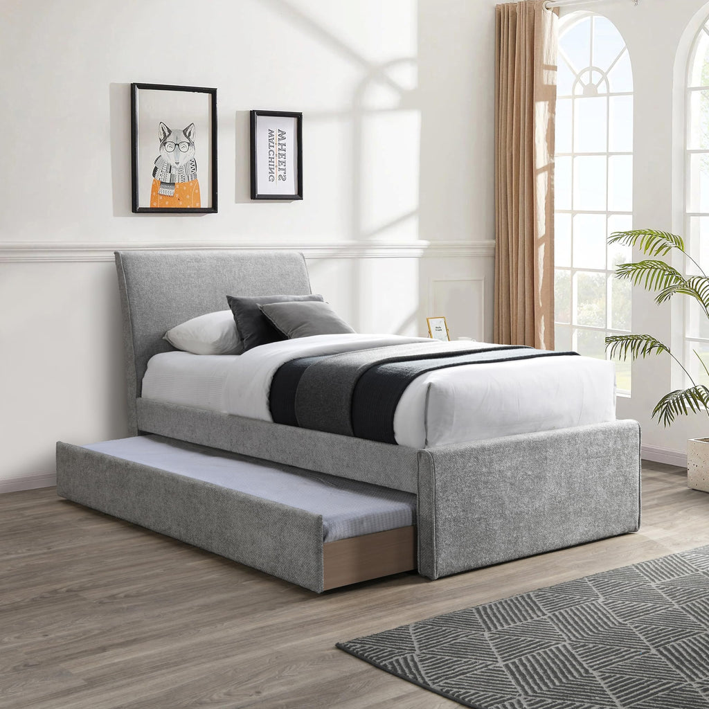 Grey Chenille Twin Trundle Bed H2120