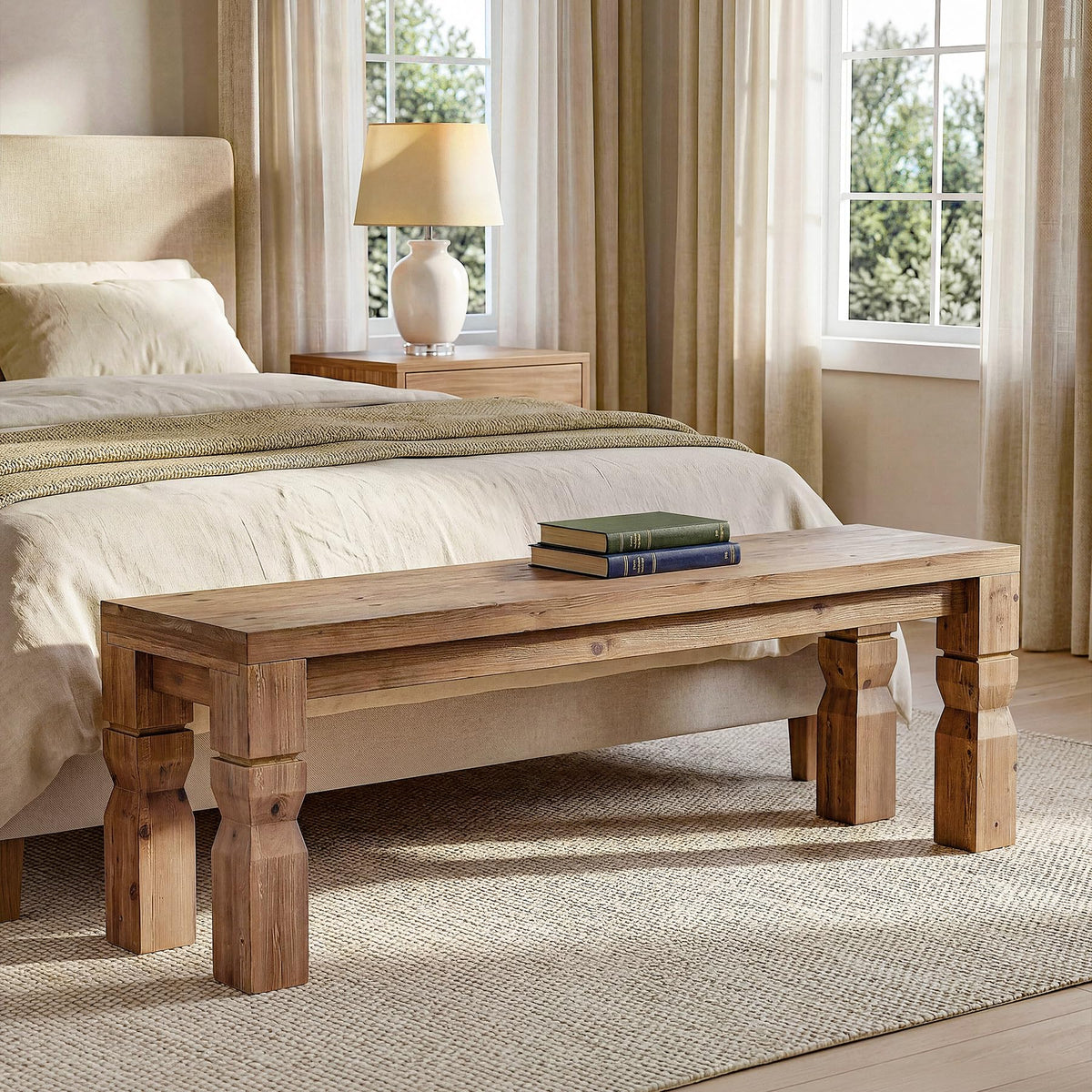 Solid Wood Bench 55-Inch Long Rustic Brown H576
