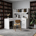 L Shaped Desk with Hutch, Drawer & Shelves, White G992