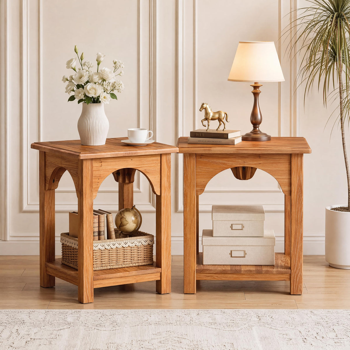 Set of 2 Solid Wood 2-Tier Side Table H484166