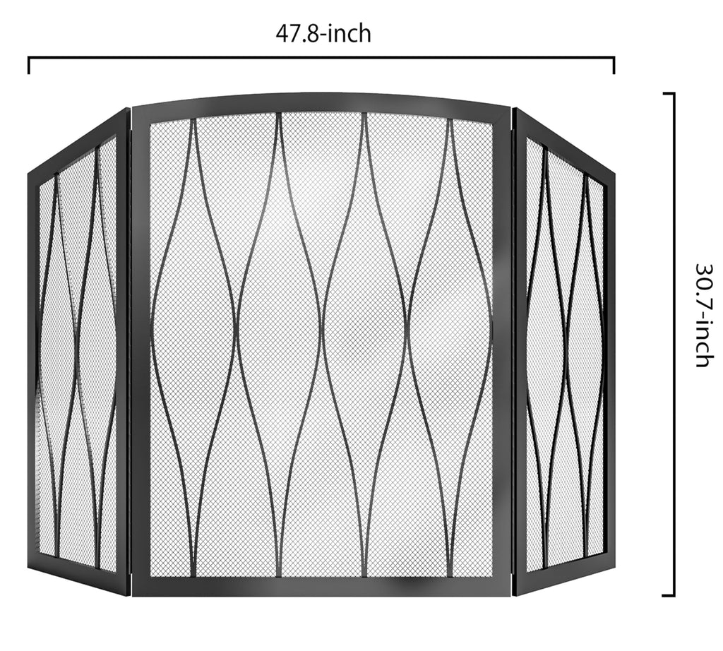 Childproof 3-Panel Wrought Iron Fireplace Screen D1372