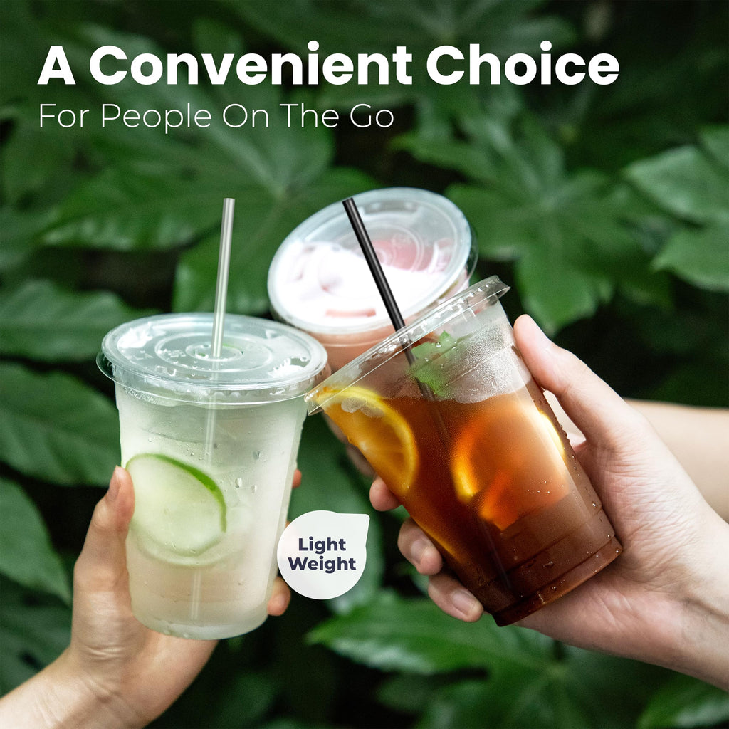 12 oz Clear Plastic Cups with Lids and Straws X46326