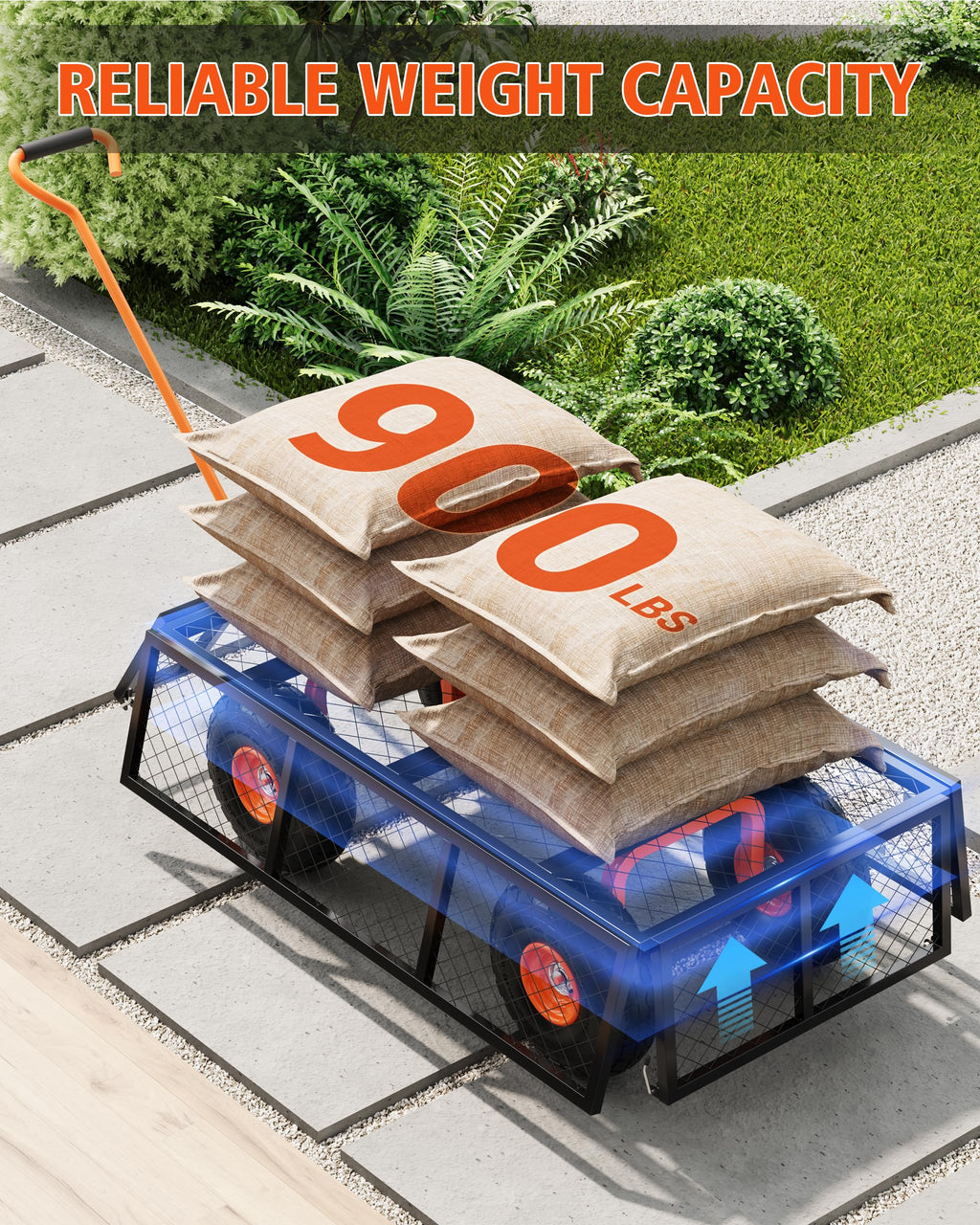Heavy Duty Steel Garden Cart 900 LBS Capacity 3 in 1 Pullable Wagon with 10 in Wheels L8936