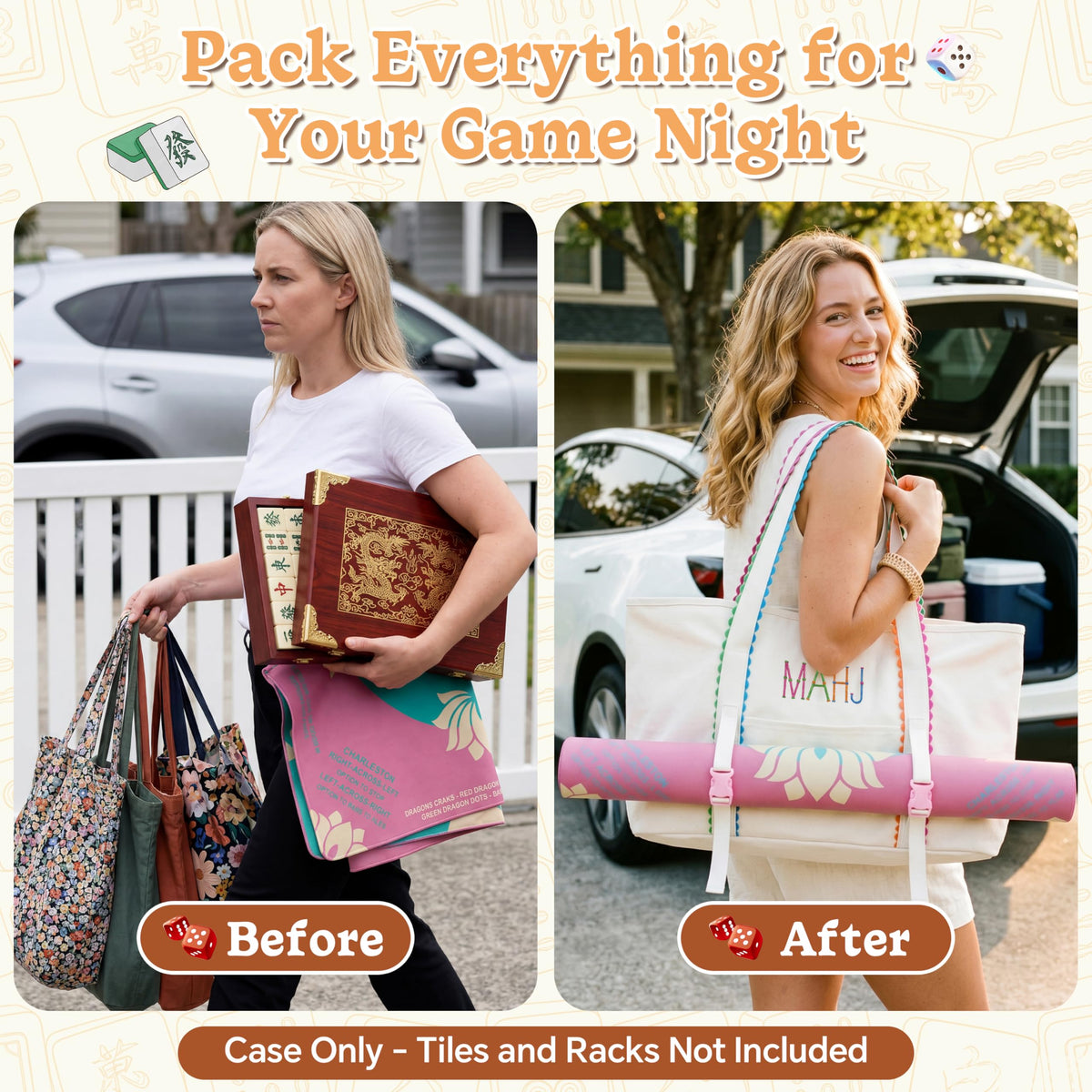 3 Pcs Canvas Mahjong Bag Set B7103