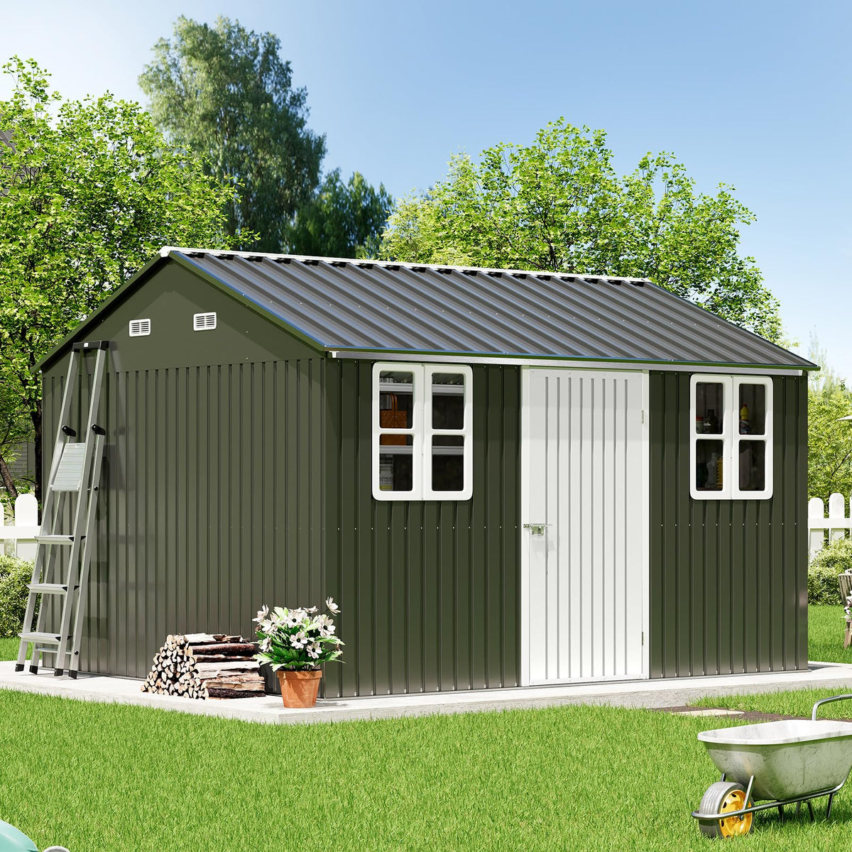 10 x 12 FT Metal Storage Shed with Lockable Door and 2 Windows H8524