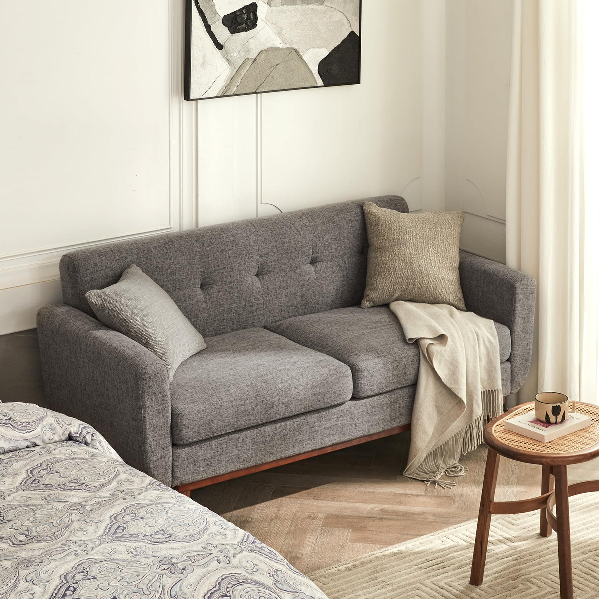 65.2" W Grey Button Tufted Loveseat Sofa Z1014