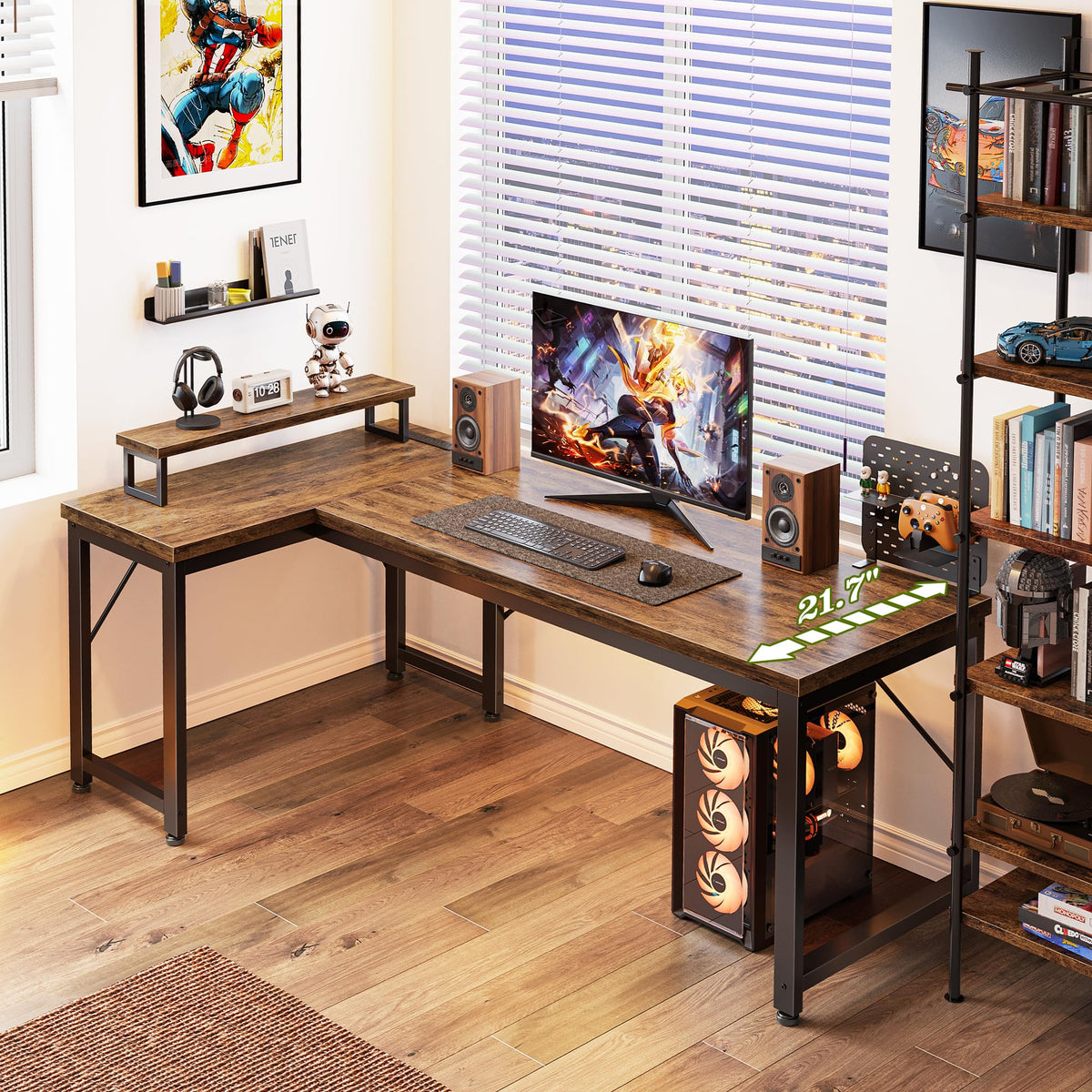 53" L Shaped Computer Desk with Outlets L5220