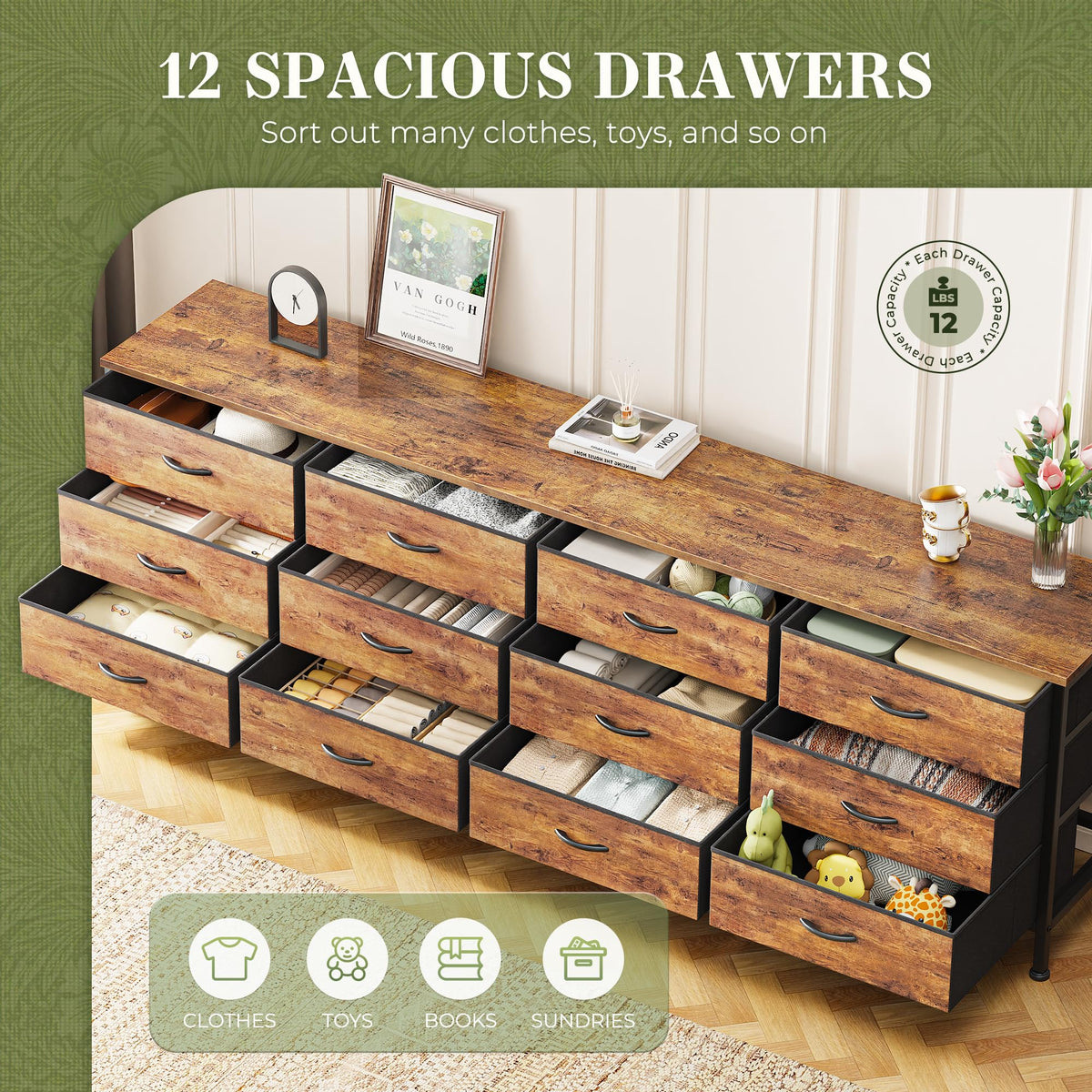70 Inch 12 Fabric Drawer Dresser A9738