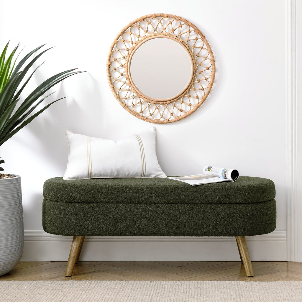 Oval Storage Bench with Rubber Wood Legs Green G787741