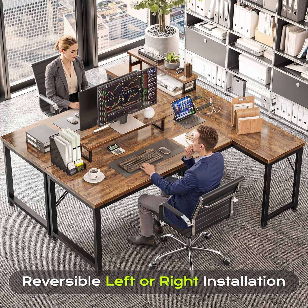 53" L Shaped Computer Desk with Outlets L5220
