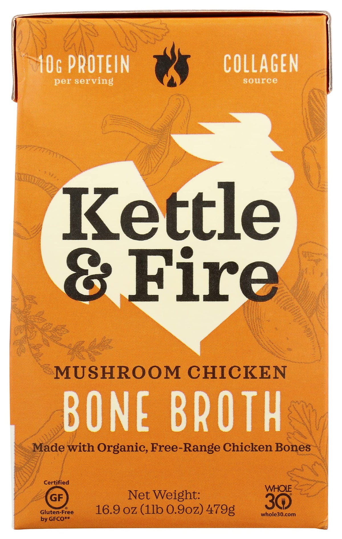Mushroom Chicken Bone Broth 10g Protein Gluten Free 16.9 Oz Pack of 6 S79112