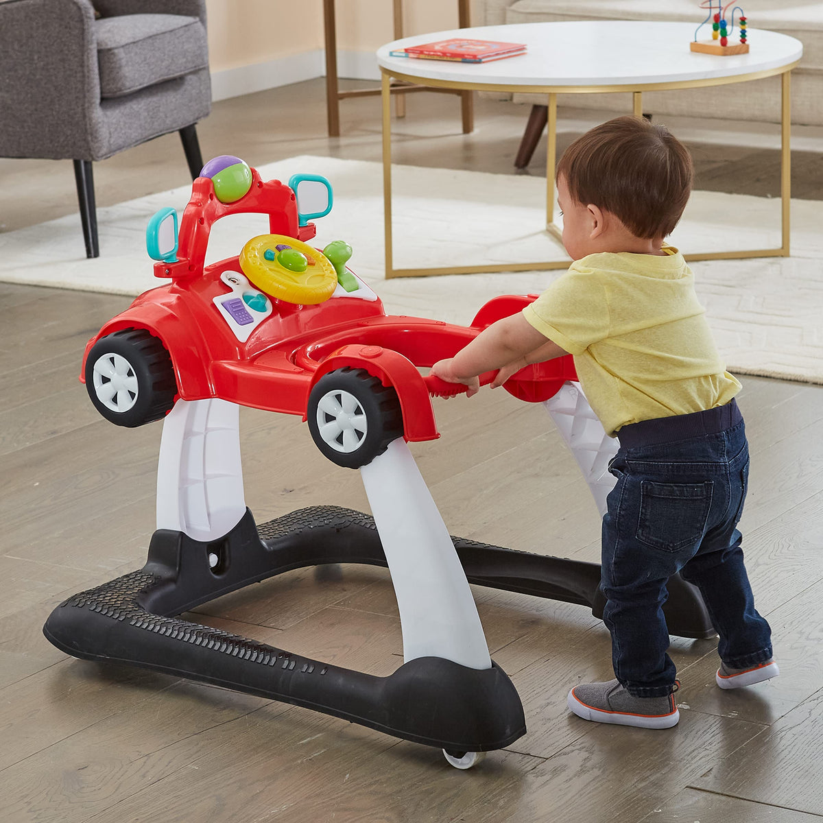 2-in-1 Baby Push Walker with Wheels, Seated or Walk-Behind, Racer Red E407