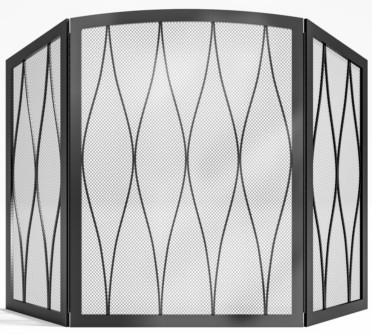 Childproof 3-Panel Wrought Iron Fireplace Screen D1372